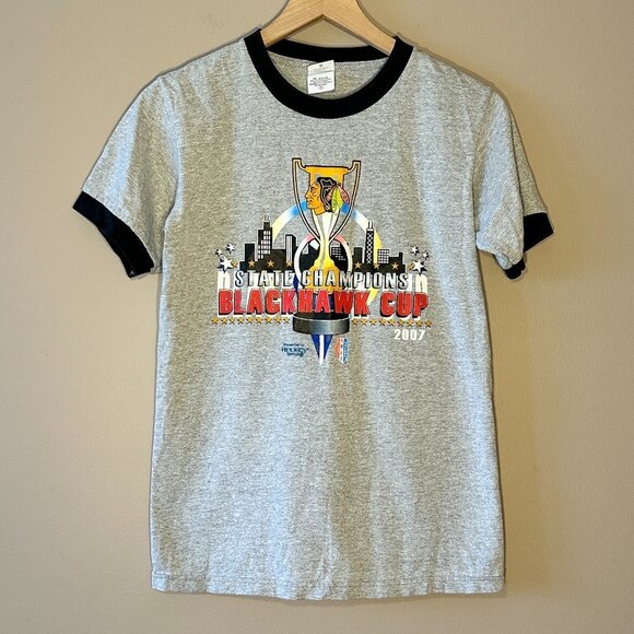 Youth Boys YS Chicago Blackhawks 2007 Tee Gray Navy Tommy Hawk - Picture 2 of 6